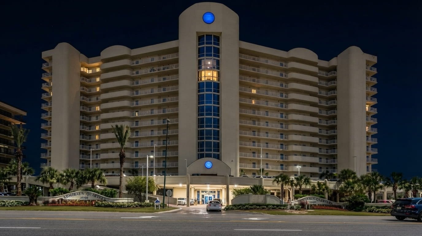 Admiral's Quarters Orange Beach Alabama at night