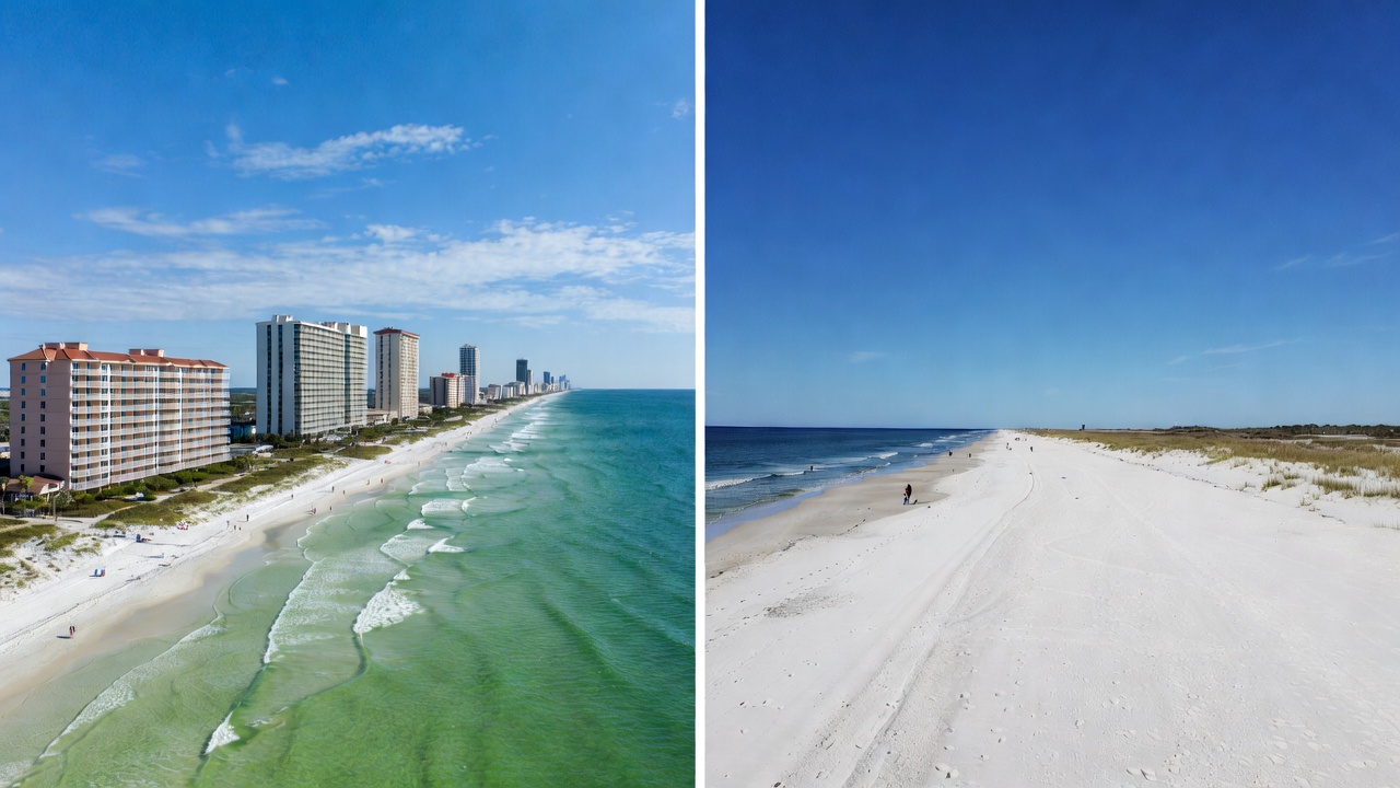 Orange Beach and Gulf Shores Alabama coastline comparison